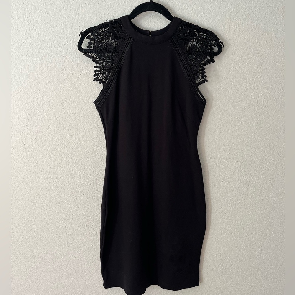 Isis Black Crochet Sleeve Mini Dress